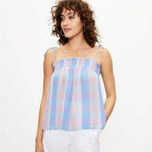 LOFT NWT Plaid Smocked Tie Strap Cami M